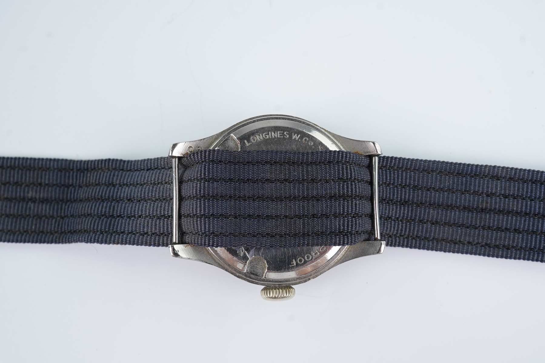 A gentleman's 1940's steel military Longines manual wind wrist watch